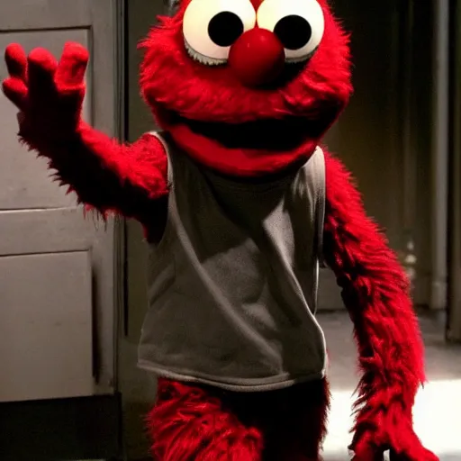 Prompt: Elmo as a monster, horror, dark, scary, real