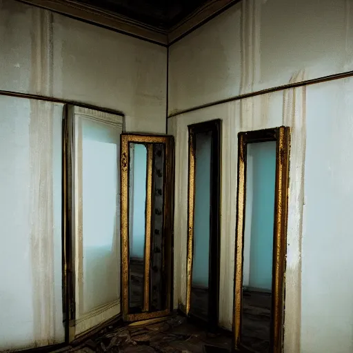 Image similar to a spooky room with infinite mirrors