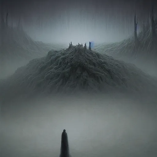 Prompt: nightmare landscape composed of wretched souls longing for eternal life in the style of zdzislaw beksinski, horrific, digital painting, CG render, unreal, fantasy, dramatic, concept art, artstation, smooth, sharp focus