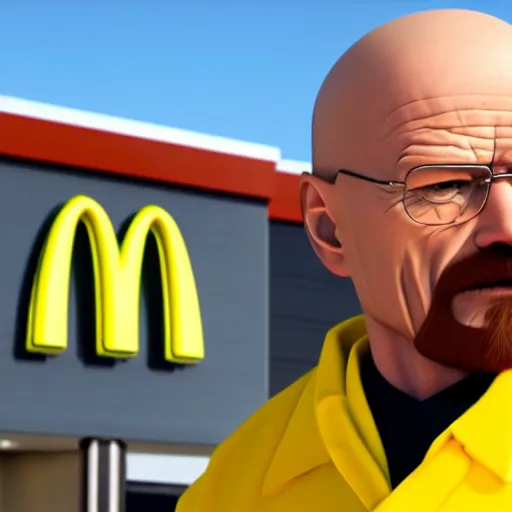 Image similar to walter white working at mcdonalds, stressed, serving at drive thru, photorealistic, hd, 4k, natural lighting, cinematic