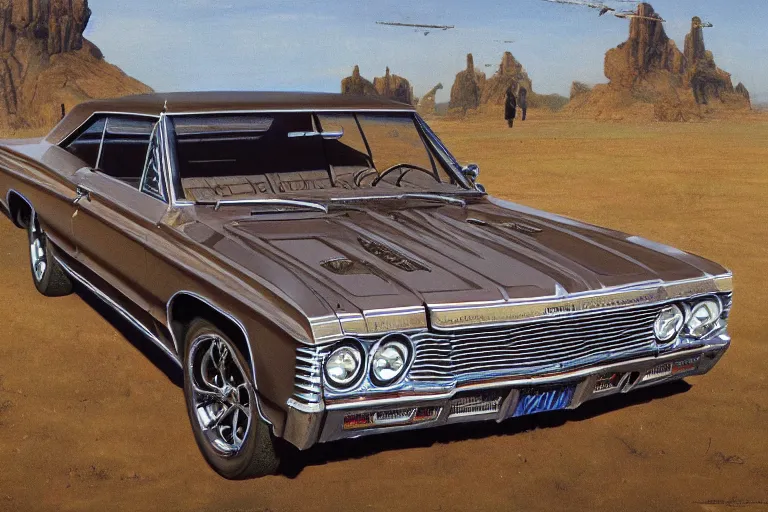 Image similar to intricate, 3 d, 1 9 6 7 impala, style by caspar david friedrich and wayne barlowe and ted nasmith.