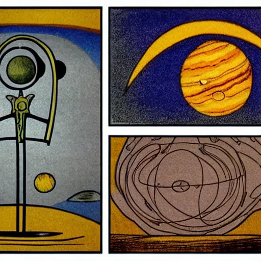 Image similar to Kinetic sculpture. Using data from a NASA exoplanet space telescope, scientists discovered a Jupiter-like world 379 light-years from Earth, orbiting a star similar to our Sun. Salad Fingers, vintage Looney Tunes by Alfred Kubin, by Ivan Bilibin, by Allison Bechdel peaceful, geometric