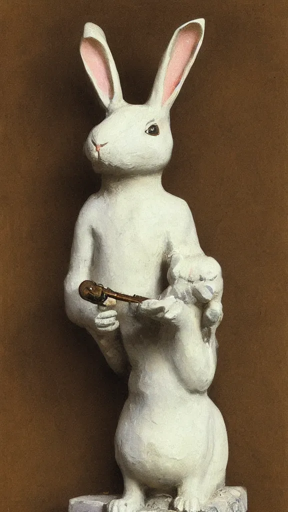Prompt: a rabbit of stone with a japanese pipe painted by john singer sargent