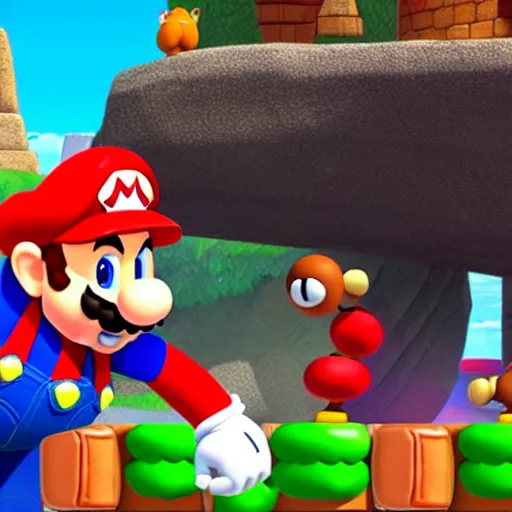 Image similar to screenshot from mario game dwayne the rock johnson as mario