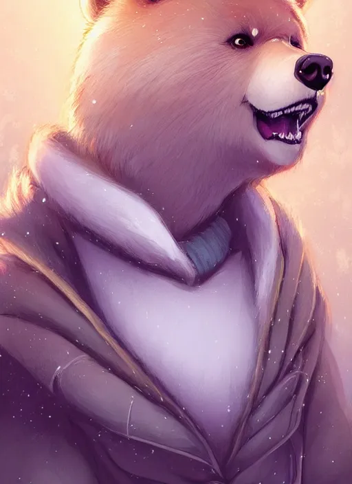 Prompt: award winning beautiful portrait commission art of a female furry anthro polr bear fursona with a cute beautiful attractive detailed furry face wearing cute stylish winter clothes at a comfy winter cabin at dusk by firelight. Character design by charlie bowater, ross tran, artgerm, and makoto shinkai, detailed, inked, western comic book art