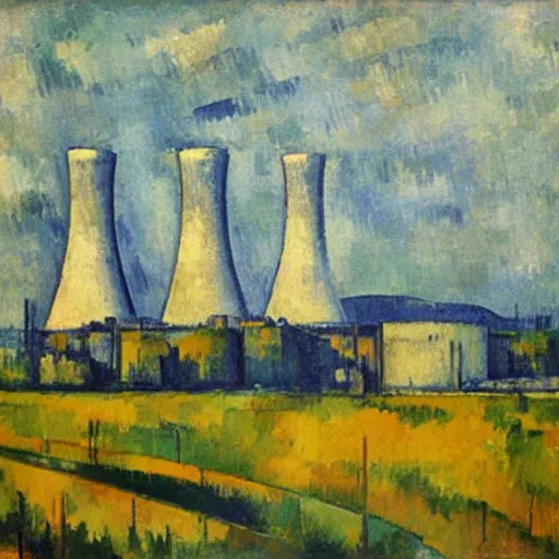 Prompt: nuclear power station in the style of Cezanne