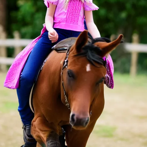 Prompt: 7 year old girl riding on the horse