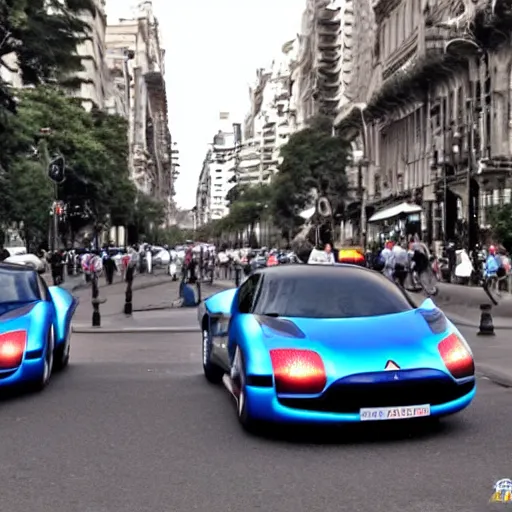 Image similar to Buenos Aires Argentina, futuristic cars in the street, holograms in the street, detailed, hd