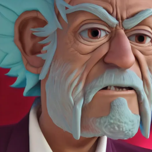 Image similar to photorealistic render of rick sanchez