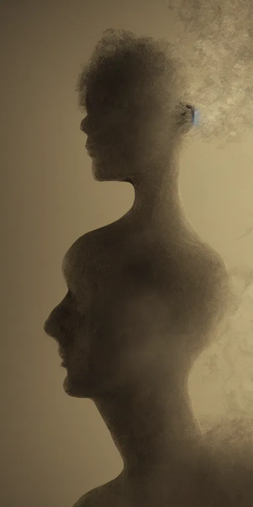 Image similar to a portrait of a person made of smoke. impressionism. matte painting. octane render