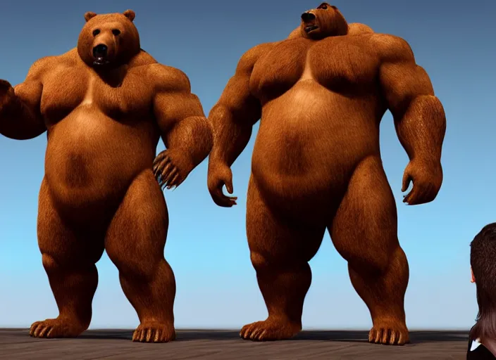 Image similar to grizzly very very very big bearzilla powerlifter god named samael, unreal engine