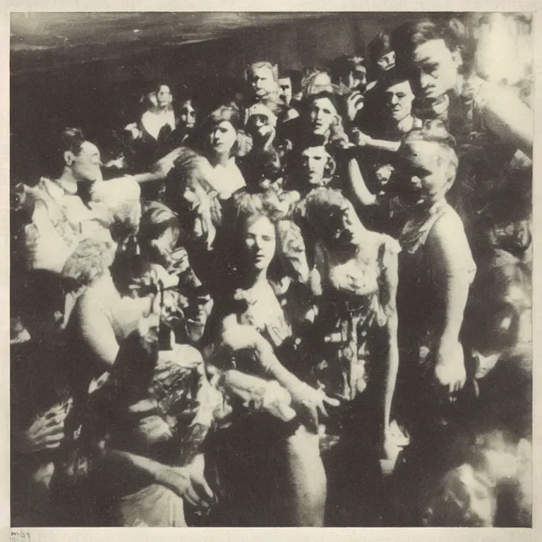 Image similar to “Techno house rave 1930's, antique photo”