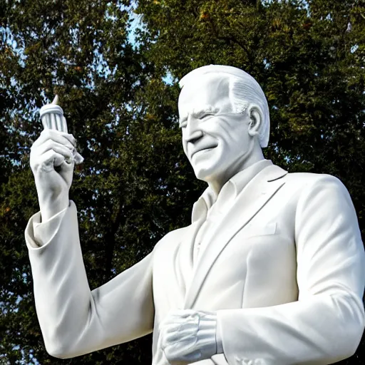 Prompt: professional photograph of a white marble statue of joe biden in washington dc, 8 k, very detailed, very intricate, dslr,