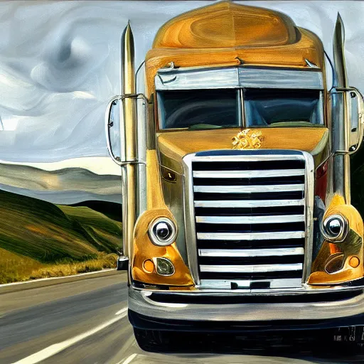 Image similar to high quality high detail painting by lucian freud, hd, truck driver behind the wheel, photorealistic lighting