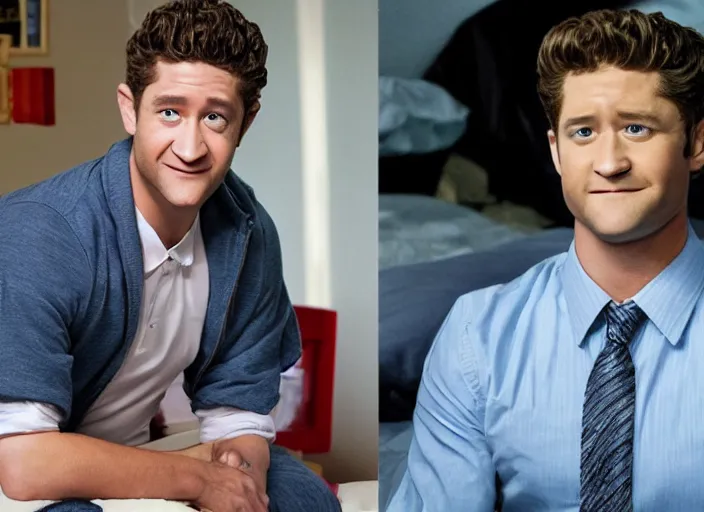 Image similar to will schuester from glee watches you whilst you sleep, creepy photo