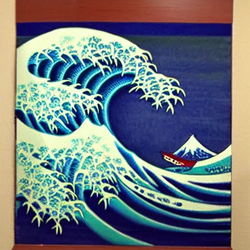 Prompt: donald tusk on Japanese wood painting big wave style ultra details art