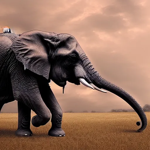 Image similar to an elephant turning into dust in the air, photorealistic