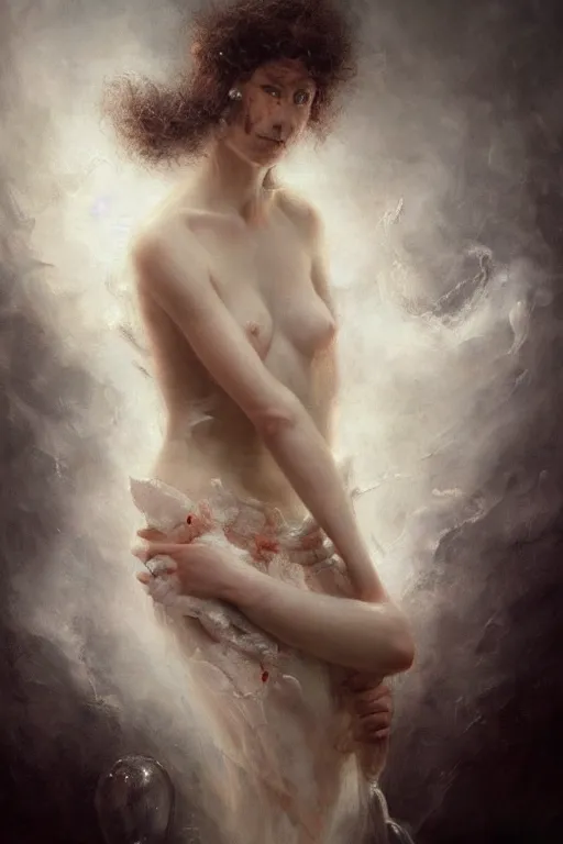 Prompt: breathtaking detailed soft painting of a fairy completely covered in white milk, whip cream and blood everywhere, rembrandt style, elegant, highly detailed, artstation, concept art, matte, sharp focus, art by casimir art, tom bagshaw, kelogsloops and greg rutkowski