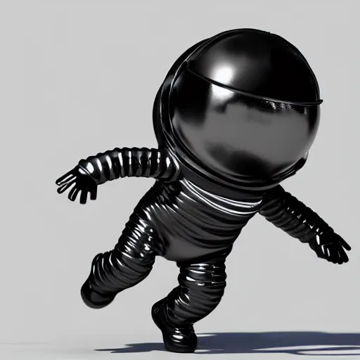 Prompt: 3 d model of a windup toy disco astronaut dancer against a black background, big boots, super mega oversized helmet, lots of little greebles