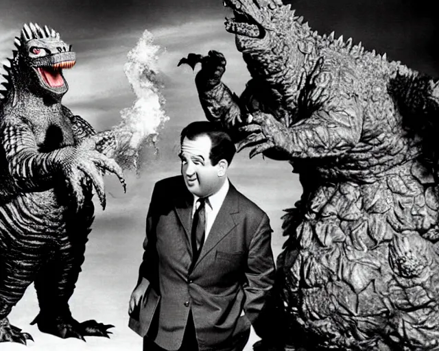 Prompt: Abbott and Costello meet Godzilla