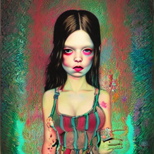 Prompt: Glitchpunk girl, painting by Mark Ryden