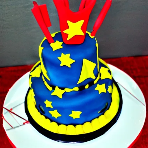 Prompt: chinese knockoff bat superhero birthday cake,