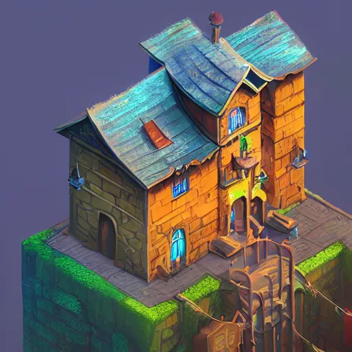 Prompt: isometric 3 d fantasy cute building, smoth 3 d illustration, cinematic matte painting, soft render, servando lupini, handpaint texture, blender, 3 dcoat