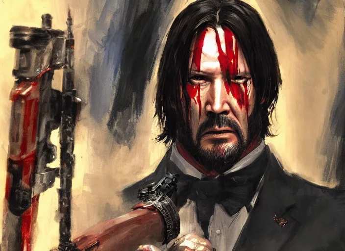 Image similar to a highly detailed beautiful portrait of john wick as kratos, by gregory manchess, james gurney, james jean