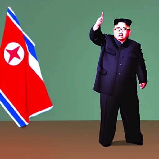 Image similar to kim jong un as k - pop idol dancing on the south korean k - pop stage, painting by john foster