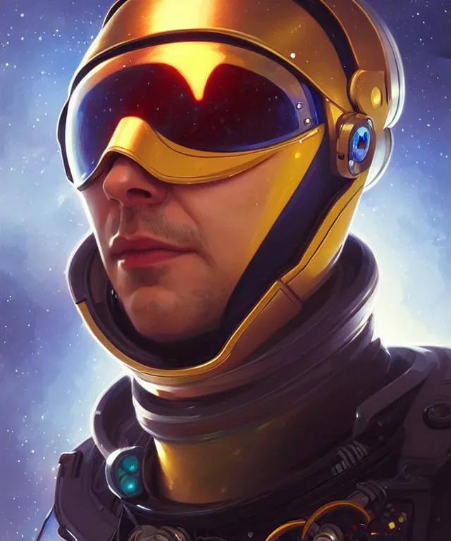 Image similar to Hacker man spaceman portrait, highly detailed, digital painting, artstation, concept art, smooth, sharp focus, illustration, art by artgerm and greg rutkowski and alphonse mucha