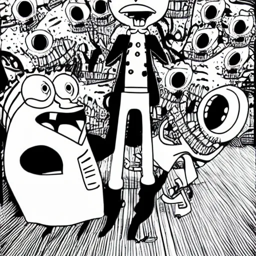 Image similar to Spongebob drawn Junji Ito