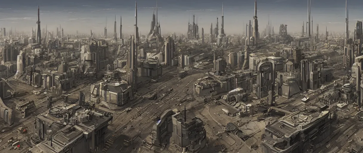 Image similar to digital concept art of dystopian, atompunk Berlin, high quality, high detail, in the style of Ralph Mcquarrie, megacity