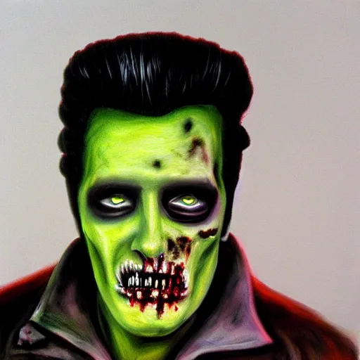 Prompt: UHD photorealistic Zombie Elvis in the style of tonalism