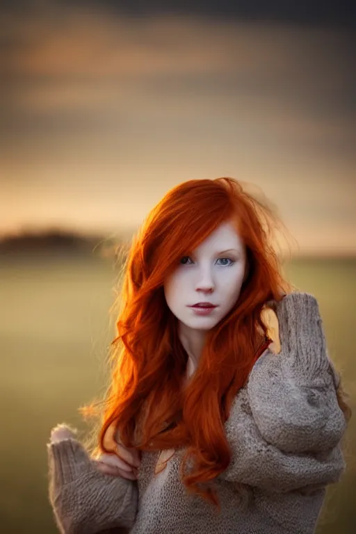 Image similar to portrait of stunningly beautiful redhead girl in a dawn light