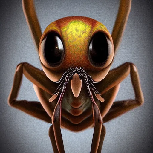 Image similar to tiny embryonic horse creature with 8 spider legs and one large eye for a head, trending on artstation, scary, subsurface scattering, horse, spider