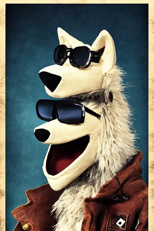 Prompt: cool wolf puppet wearing aviator sunglasses made my henson, dark ambient, atmospheric, movie poster, poster, horror, elegant, super highly detailed, award - winning, masterpiece, professional digital photo, artstation, concept art, 8 k, art style by enzo sciotti