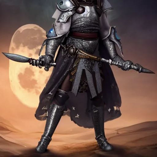 Image similar to photo of a moon themed magical rogue warrior with silver robes, highly detailed, 4k, HDR, award-winning,