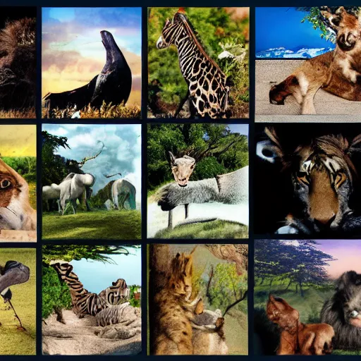 Prompt: Magazine collage creating a beautiful scene of the animal kingdom