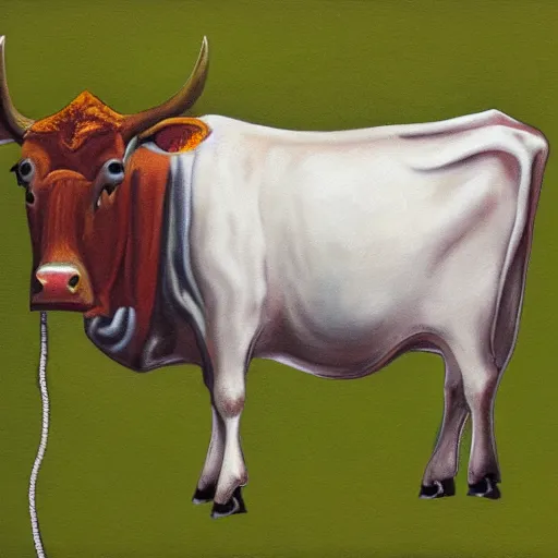 Image similar to a holy cow talking on the phone, photorealism