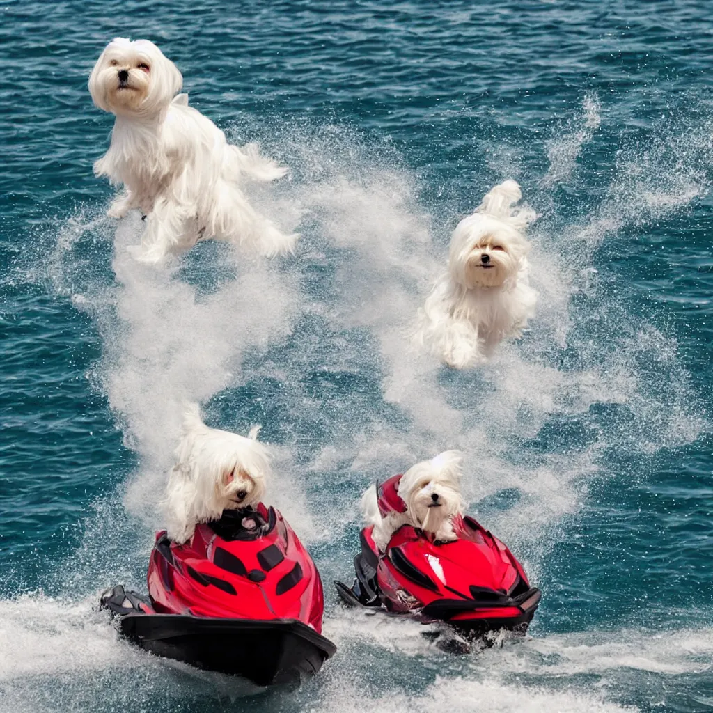 Image similar to maltese dog on a jetski with flames