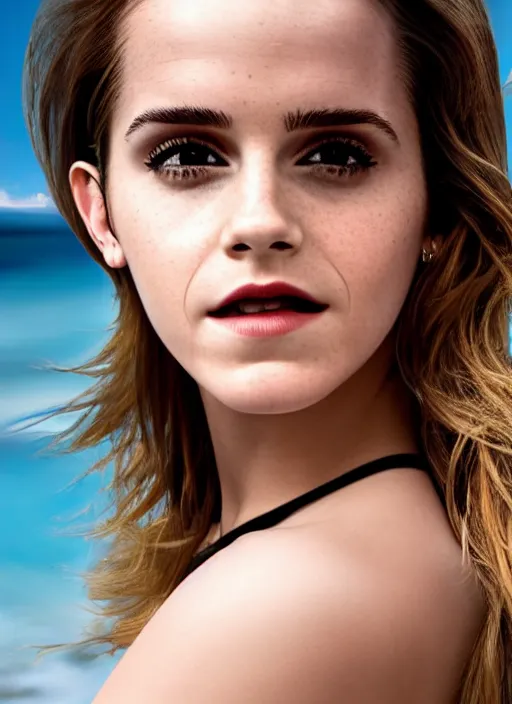 Image similar to Emma Watson for Penthouse, perfect face, hot summertime, full length shot, XF IQ4, 150MP, 50mm, f/1.4, ISO 200, 1/160s, natural light, Adobe Photoshop, Adobe Lightroom, DxO Photolab, Corel PaintShop Pro, rule of thirds, symmetrical balance, depth layering, polarizing filter, Sense of Depth, AI enhanced