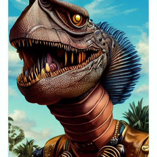 Image similar to Lofi steamPunk portrait tyrannosaurs rex Pixar style by Tristan Eaton Stanley Artgerm and Tom Bagshaw