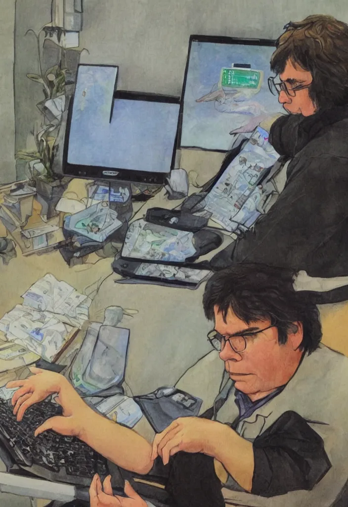 Image similar to Yann LeCun at his computer on a tarot card, illustrated on the Rider–Waite tarot.