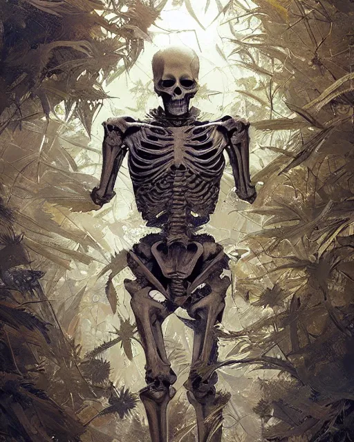 Image similar to skeleton made of weed leaves, clear sky, scifi character portrait by greg rutkowski esuthio craig mullins