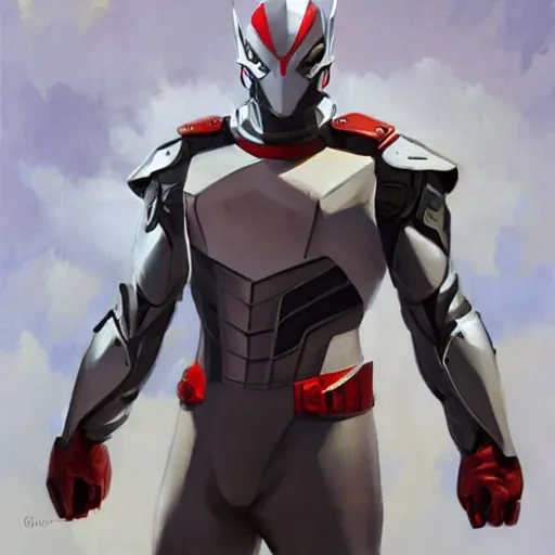 Image similar to greg manchess portrait painting of armored spiderman ultraman grey fox from metal gear cyborg gay japanese - american hybrid as overwatch character, medium shot, asymmetrical, profile picture, organic painting, sunny day, matte painting, bold shapes, hard edges, street art, trending on artstation, by huang guangjian and ail elvgren and sachin teng