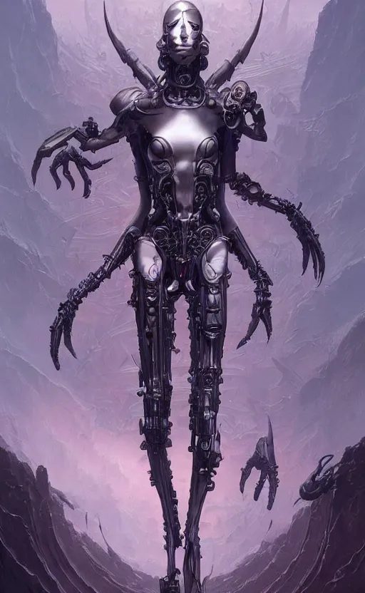 Prompt: Full lengh of a cyborg gothic goddess by Wayne Barlowe and Peter Mohrbacher, detailed, sharp, digital art, trending on Artstation