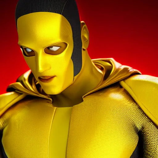 Image similar to still photo of yellow super - man, highly detailed, photorealistic portrait, bright studio setting, studio lighting, crisp quality and light reflections, unreal engine 5 quality render