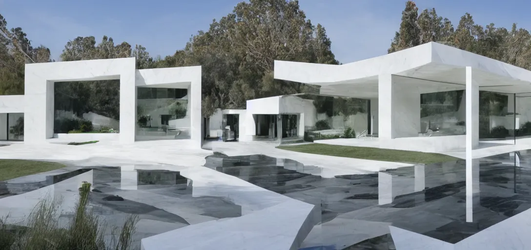 Prompt: ivory - white marble house designed by ictinus in california.