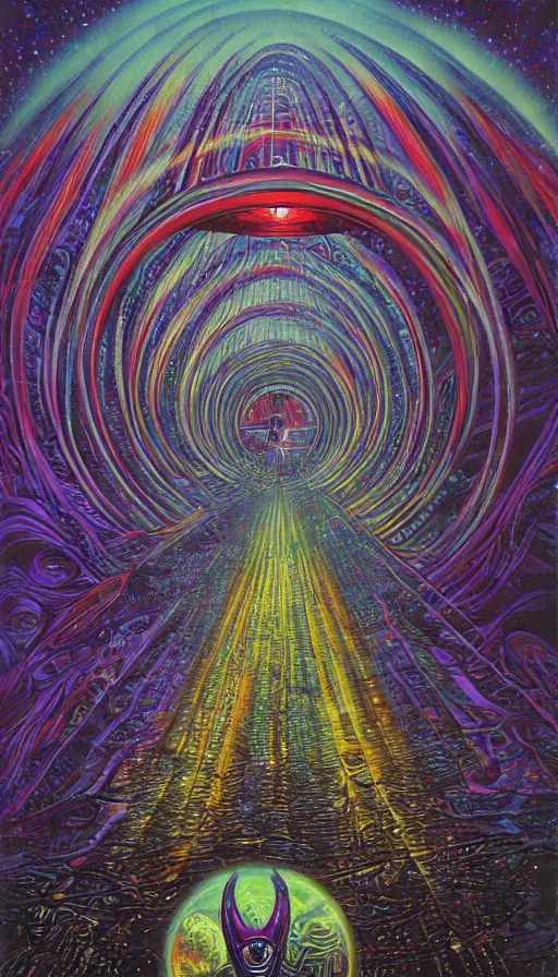 Prompt: psytrance artwork, by david a. hardy