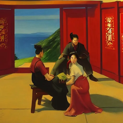 Image similar to Romance of the Three Kingdoms, 4k, art by Edward Hopper